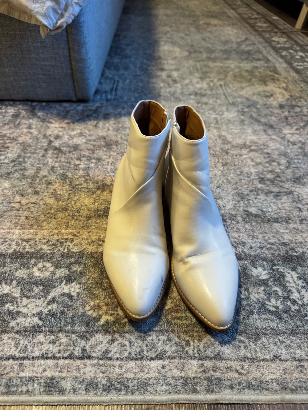 Women's Cream Pointed-Toe Ankle Boots